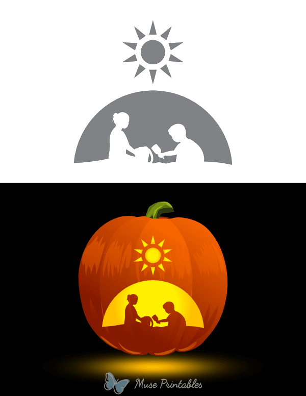 Kids on Beach Pumpkin Stencil