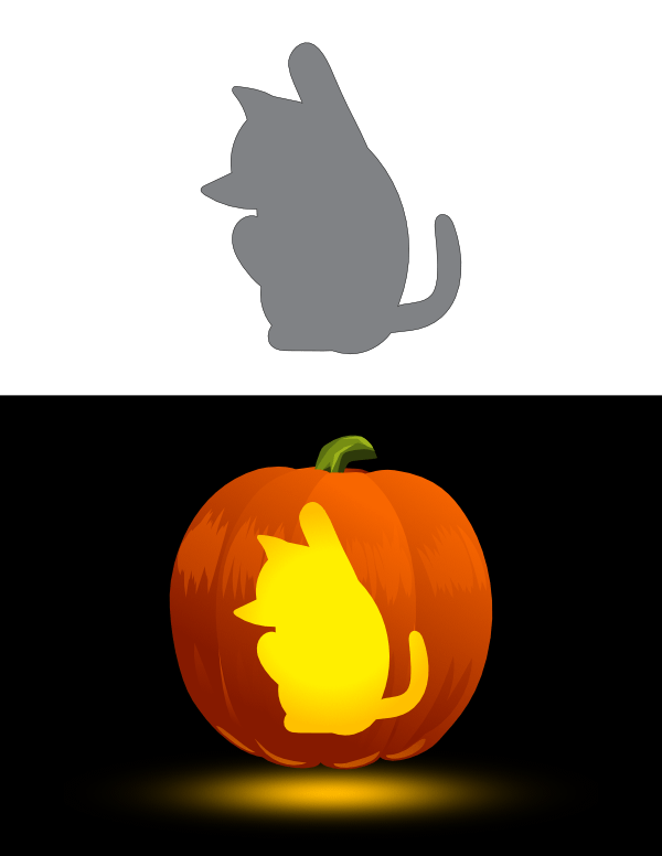 Printable Kitten Reaching Up Pumpkin Stencil