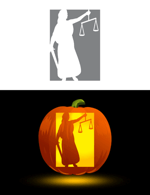 Lady Justice With Scales and Sword Pumpkin Stencil