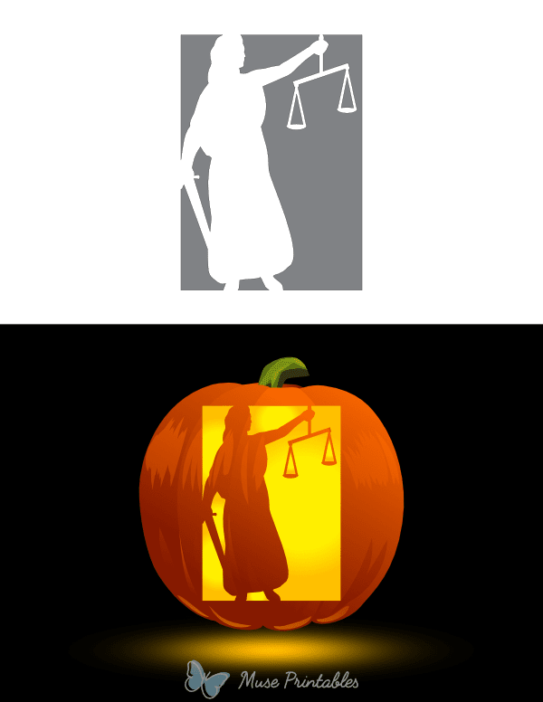 Lady Justice With Scales and Sword Pumpkin Stencil