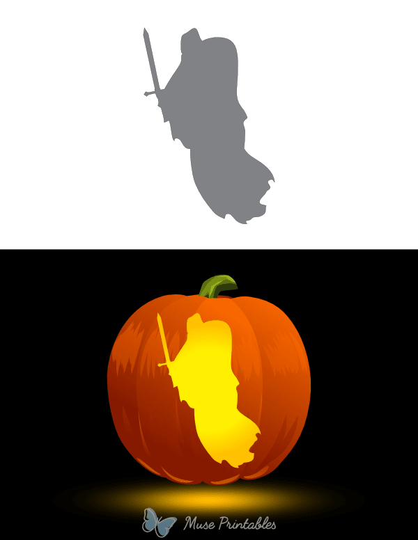 Large Ghost With Sword Pumpkin Stencil