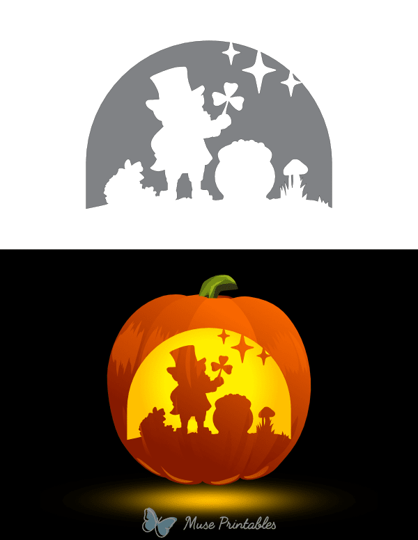 Leprechaun and His Pot of Gold Pumpkin Stencil