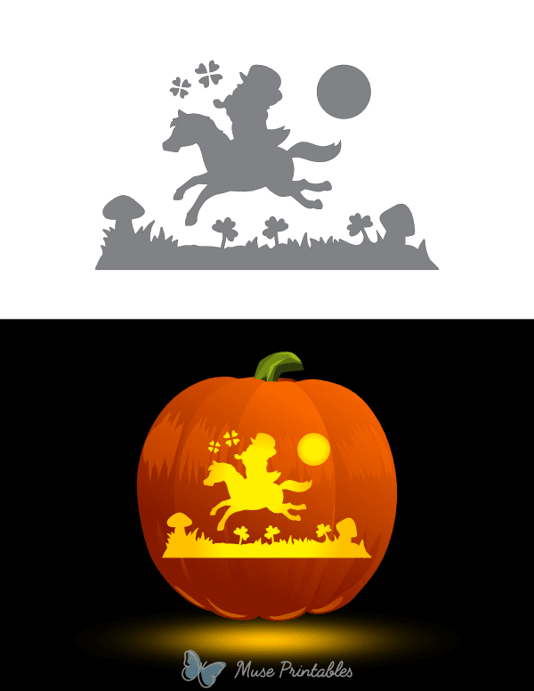 Leprechaun Riding Pony Pumpkin Stencil