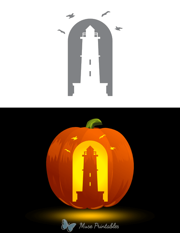 Lighthouse and Birds Pumpkin Stencil