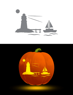 Lighthouse and Boat Pumpkin Stencil