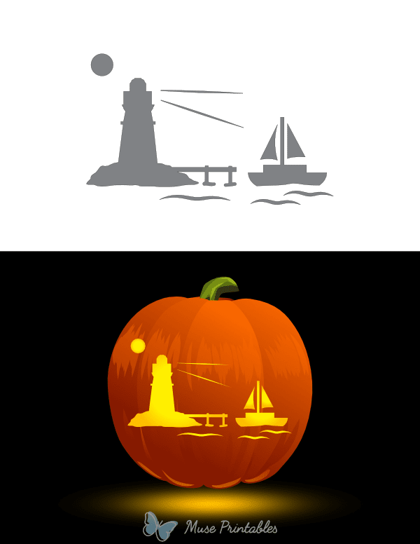 Lighthouse and Boat Pumpkin Stencil