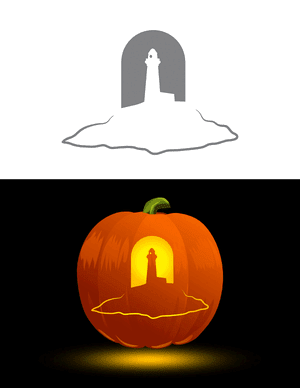 Lighthouse on Island Pumpkin Stencil