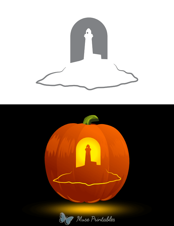 Lighthouse on Island Pumpkin Stencil