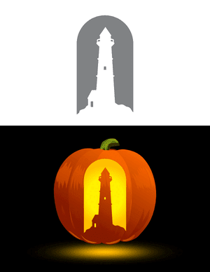 Lighthouse on Rocks Pumpkin Stencil