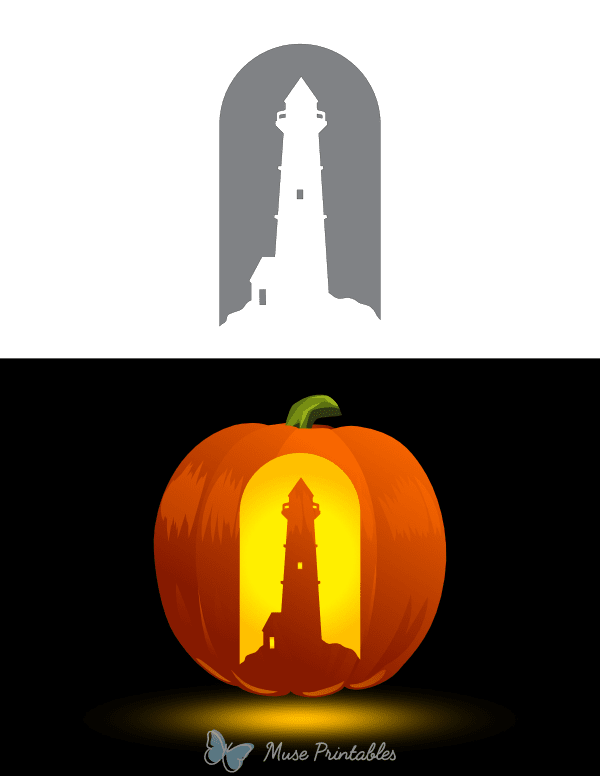 Lighthouse on Rocks Pumpkin Stencil