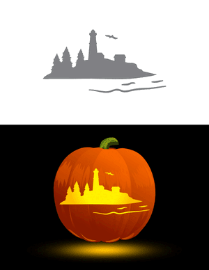 Lighthouse Scene With Bird Pumpkin Stencil