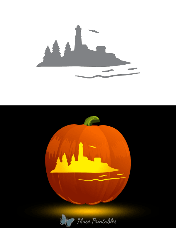 Lighthouse Scene With Bird Pumpkin Stencil