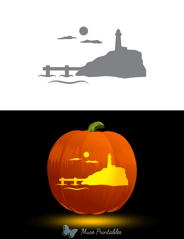 Lighthouse Scenery Pumpkin Stencil