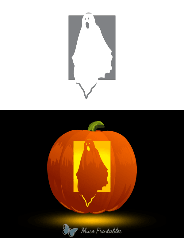 Long Faced Ghost Pumpkin Stencil