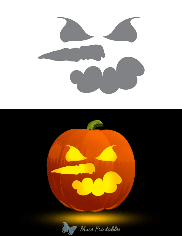 Mad Snowman Face Pumpkin Stencil