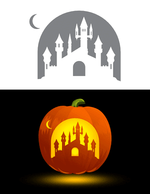 Magical Castle Under Crescent Moon Pumpkin Stencil