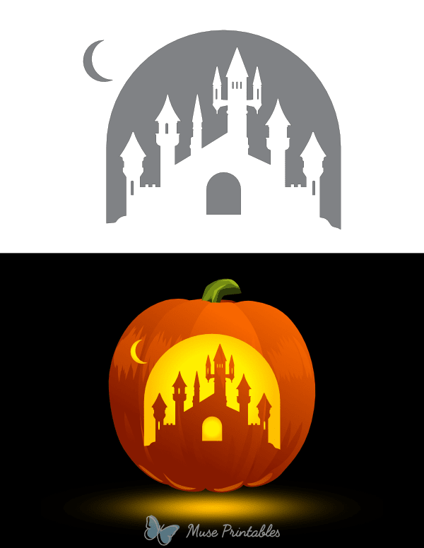 Magical Castle Under Crescent Moon Pumpkin Stencil