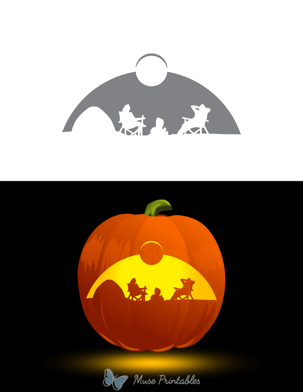 Man and Woman Camping Pumpkin Stencil