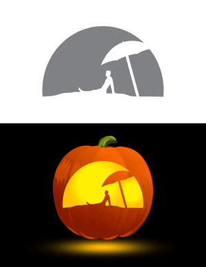 Man Sitting Beach Pumpkin Stencil