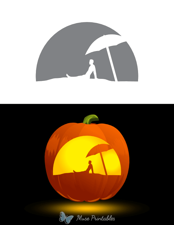 Man Sitting Beach Pumpkin Stencil