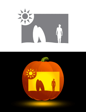 Man Walking on Beach Pumpkin Stencil