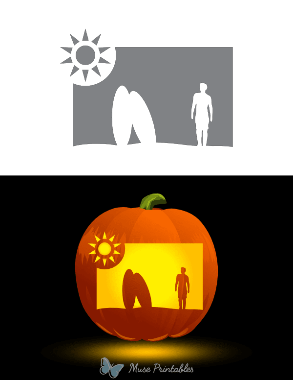 Man Walking on Beach Pumpkin Stencil