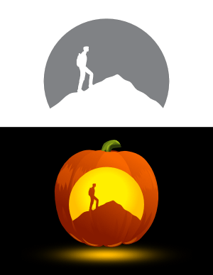 Man Walking on Mountain Pumpkin Stencil