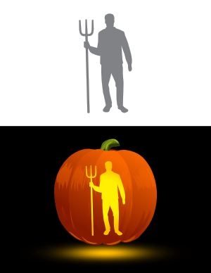 Man with Pitchfork Pumpkin Stencil