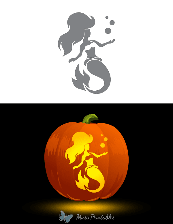 Mermaid and Bubbles Pumpkin Stencil