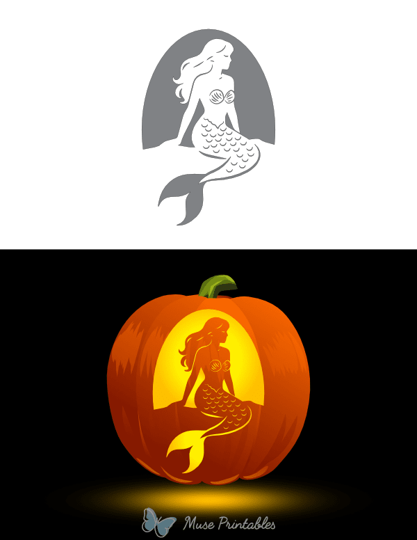 Mermaid Sitting Pumpkin Stencil