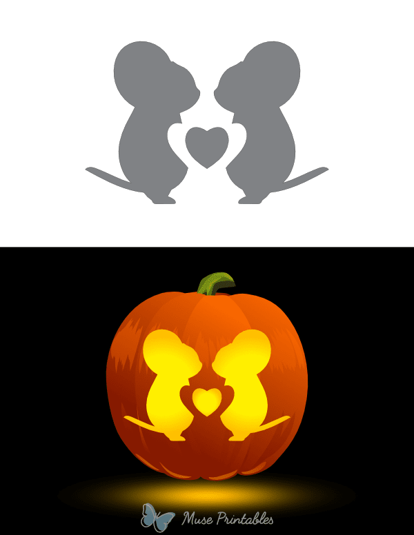 Mice and Heart Pumpkin Stencil