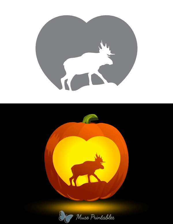 Moose and Heart Pumpkin Stencil