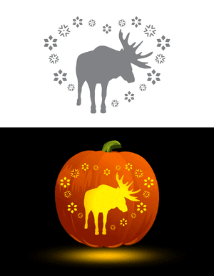 Moose and Heart-Shaped Snow Flakes Pumpkin Stencil