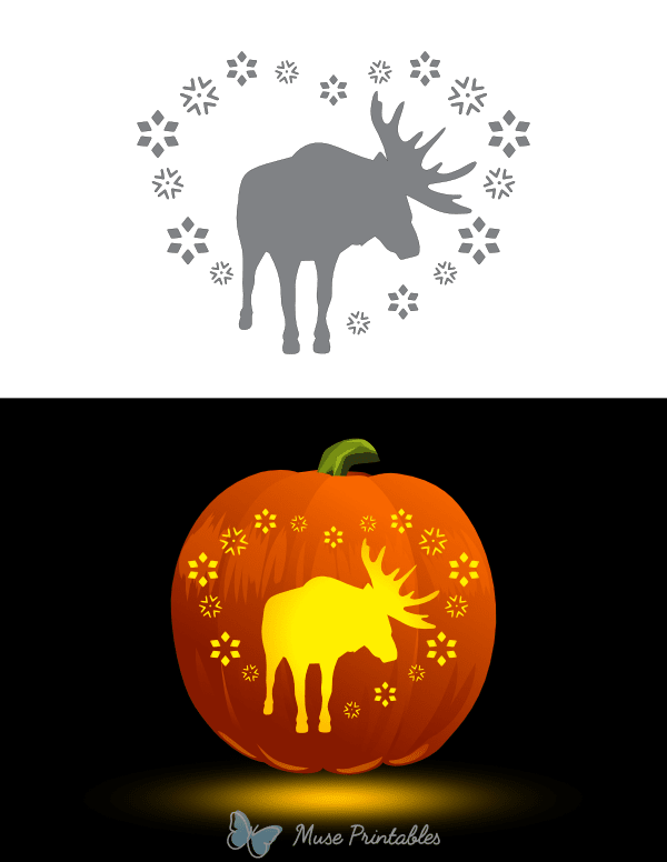 Moose and Heart-Shaped Snow Flakes Pumpkin Stencil
