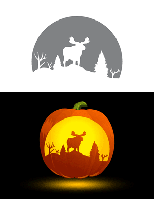 Moose Forest Nature Scene Pumpkin Stencil