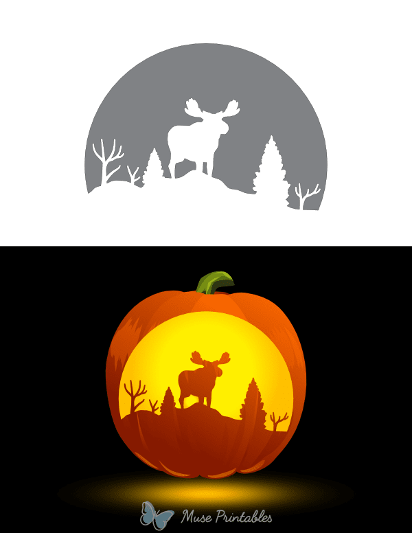 Moose Forest Nature Scene Pumpkin Stencil