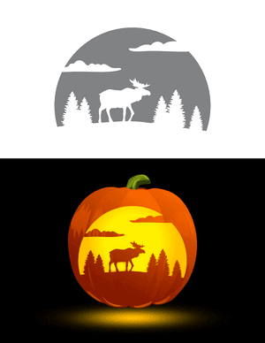 Moose Forest Scene Pumpkin Stencil