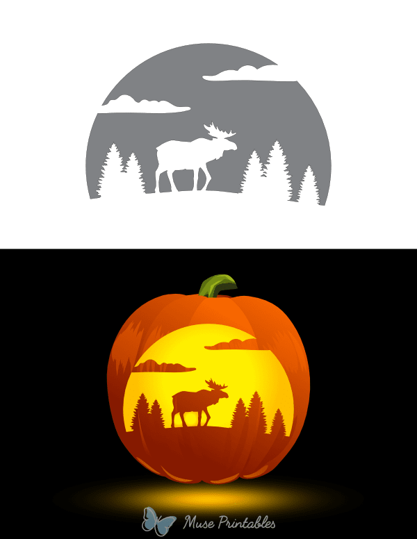 Moose Forest Scene Pumpkin Stencil