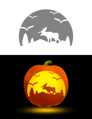 Moose Nature Scene Pumpkin Stencil
