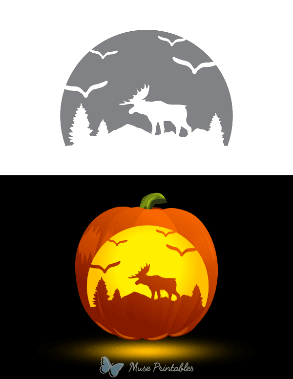 Moose Nature Scene Pumpkin Stencil