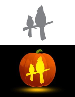 Mother and Baby Cardinal on Branch Pumpkin Stencil