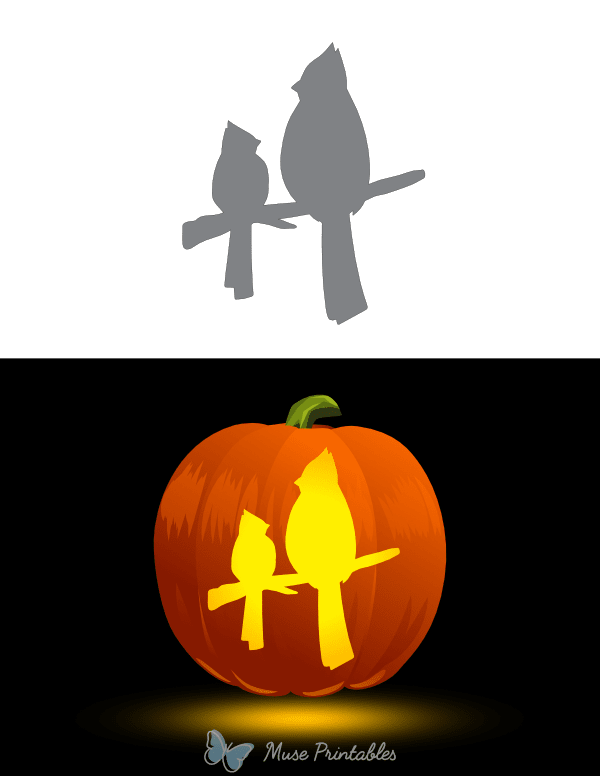 Mother and Baby Cardinal on Branch Pumpkin Stencil