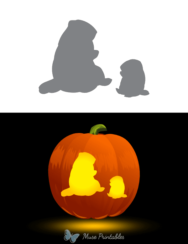 Mother and Baby Groundhog Pumpkin Stencil