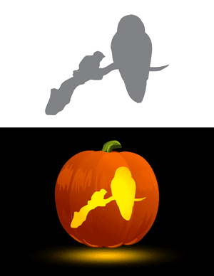 Mother and Baby Snowy Owl on Branch Pumpkin Stencil