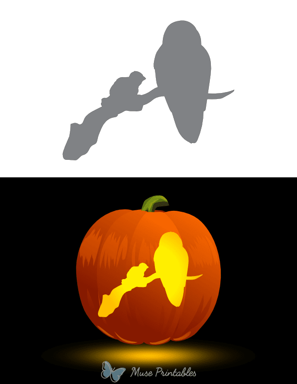 Mother and Baby Snowy Owl on Branch Pumpkin Stencil