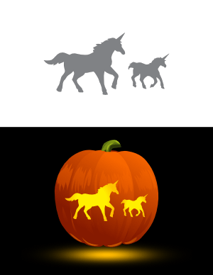 Mother and Baby Unicorn Pumpkin Stencil