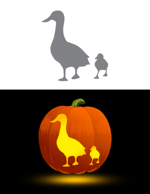Mother Duck and Duckling Pumpkin Stencil