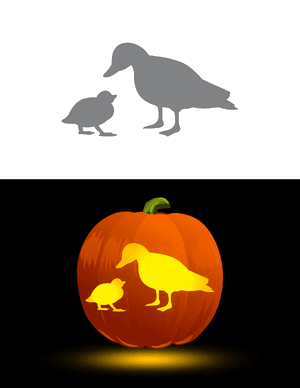 Mother Duck With Duckling Pumpkin Stencil