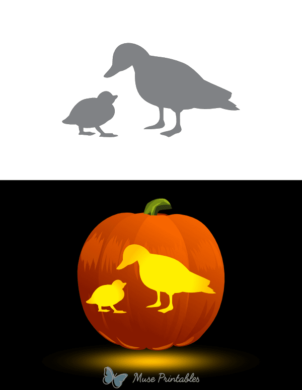 Mother Duck With Duckling Pumpkin Stencil