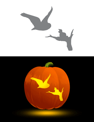 Mother Flying Back to Baby Snowy Owl Pumpkin Stencil